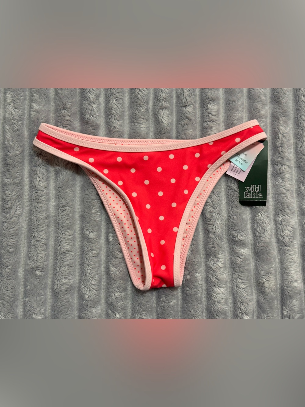 wild fable Red Polka Dot Bikini Bottom with Light Pink Trim